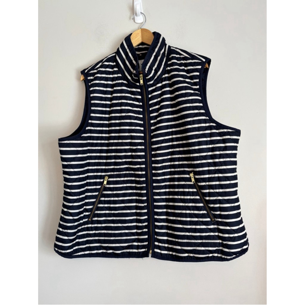Old Navy Womens Vest XXL Quilted Striped Navy White